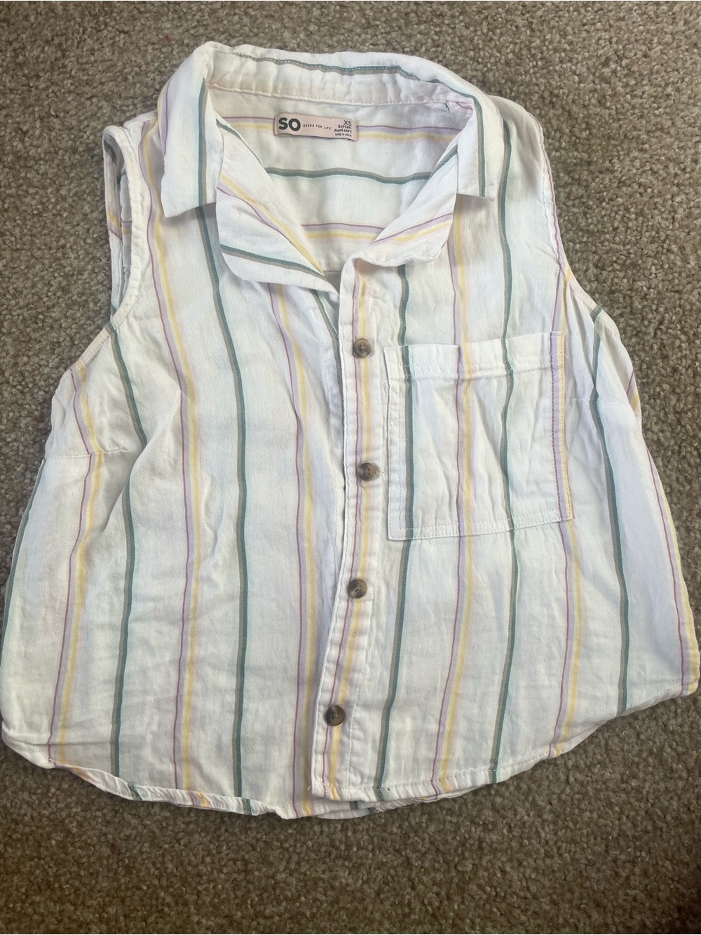 SO White Striped Sleeveless Button-Front Top